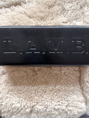 L.A.M.B. Black Leather Eyewear Case with Silver Logo